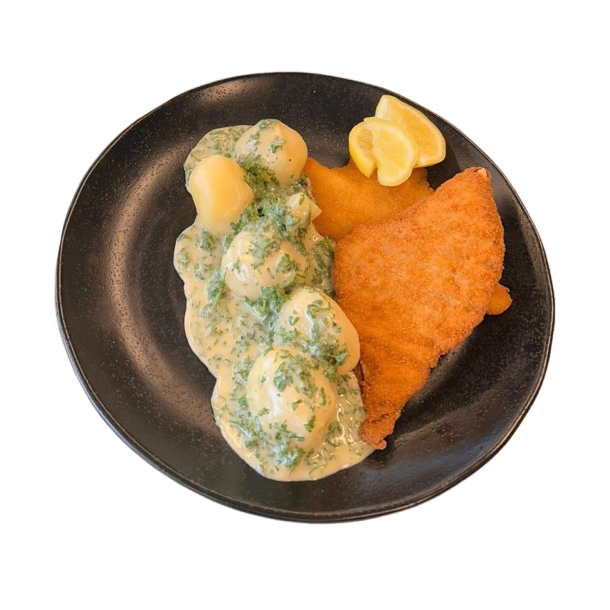 Mandag og tirsdag har vi fiskefilet m/ persillesovs og hvide kartofler