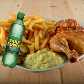  Kylling m/pomfritter incl 0,5 sodavand